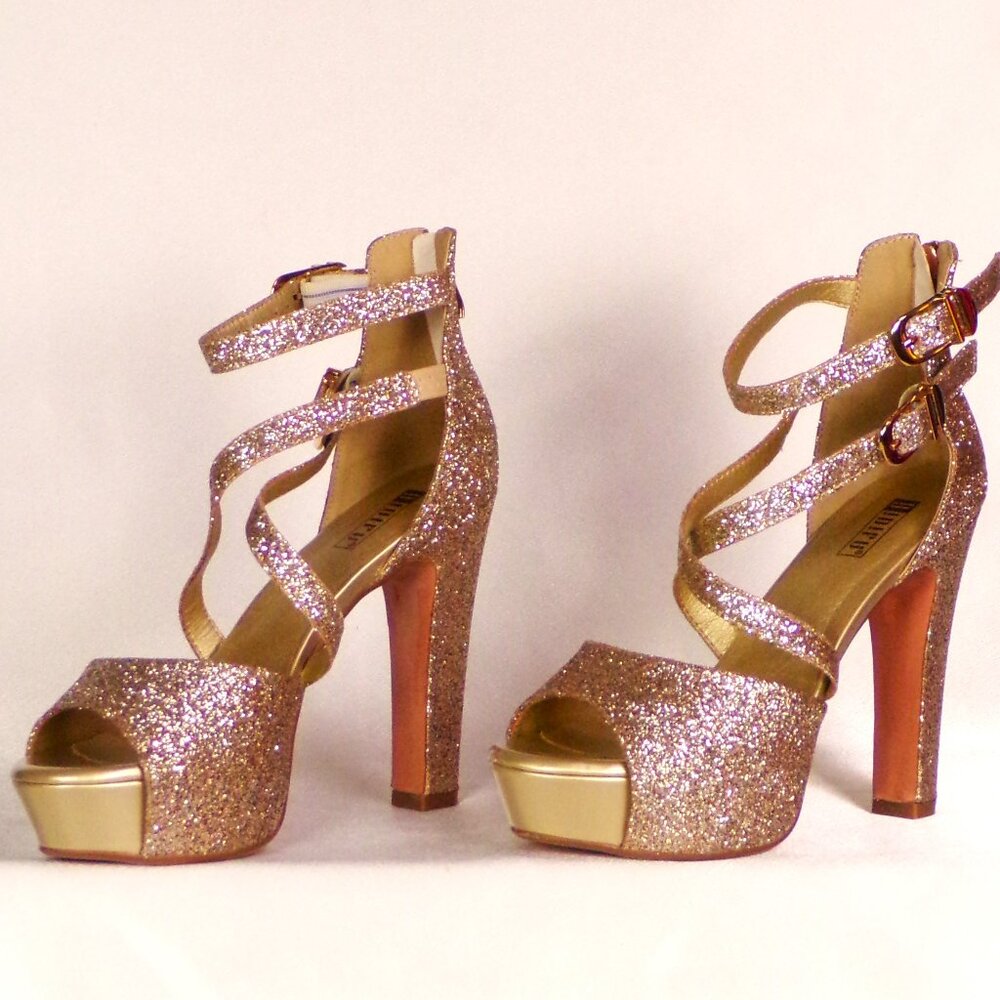 IDIFU Rose Gold Glitter Platform High Heel Sandals - Picture 6 of 15